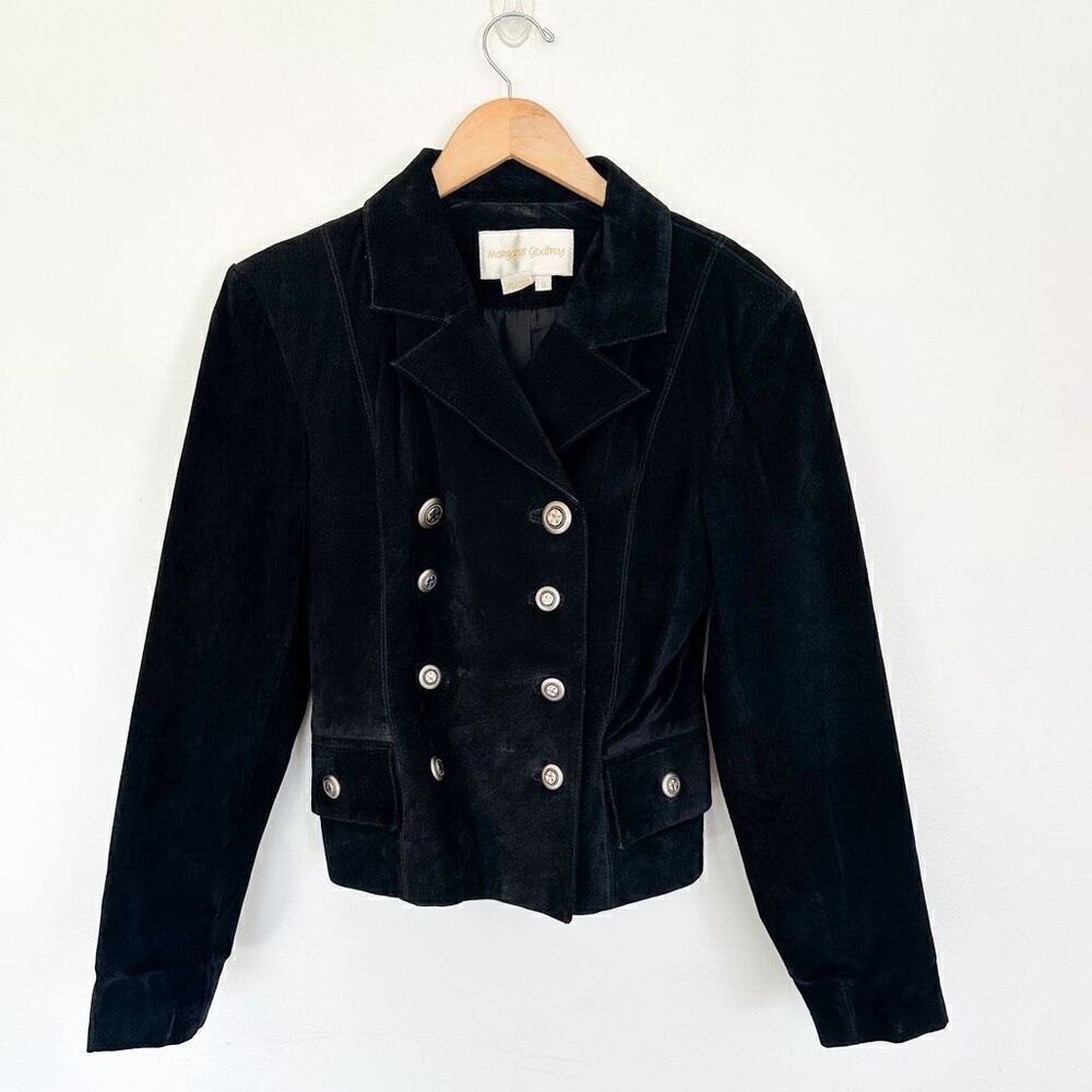 Margaret Godfrey Women’s Vintage Black Genuine Suede Leather Double Breasted Cro